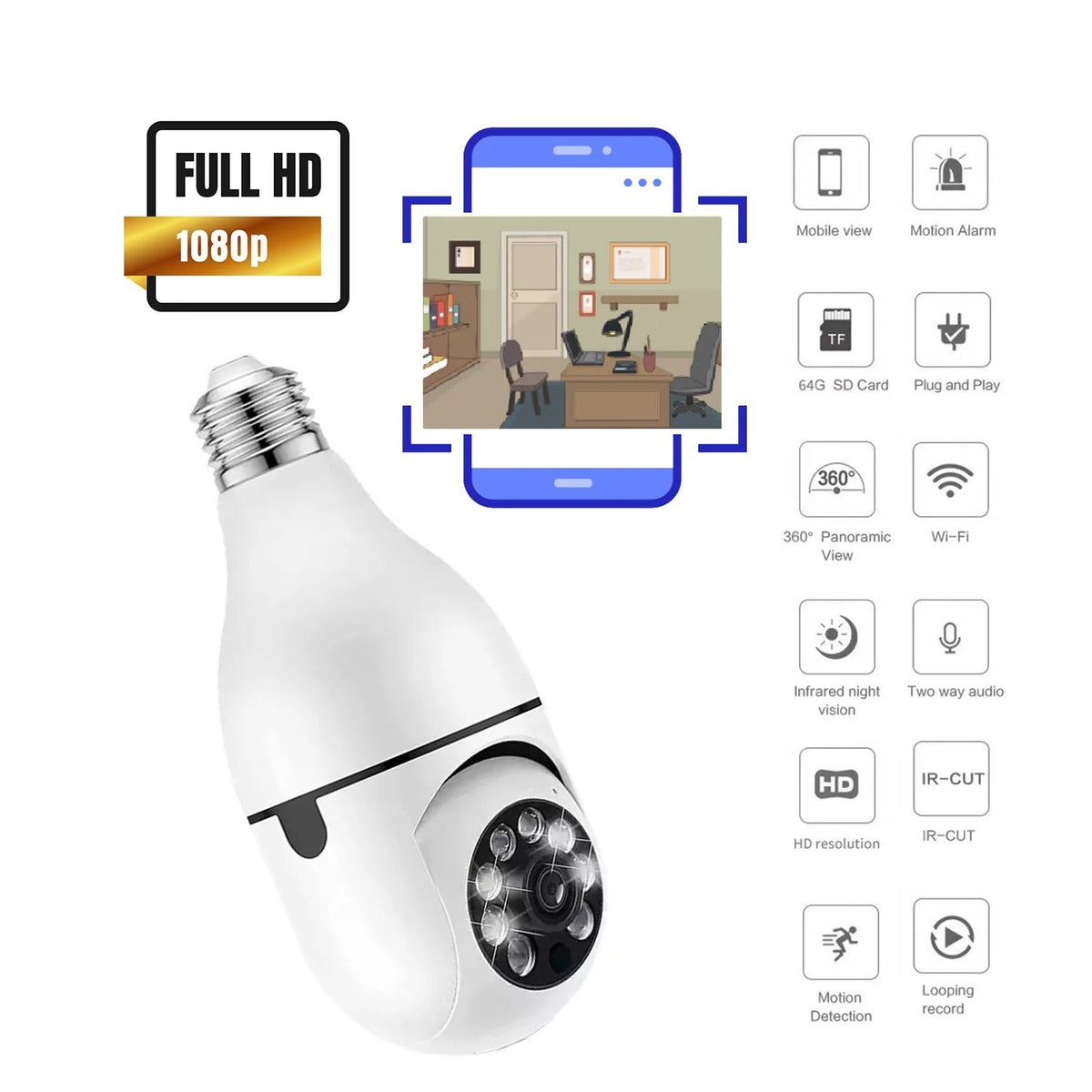 360° Bulb Holder WiFi Camera – Smart Security Camera with Night Vision